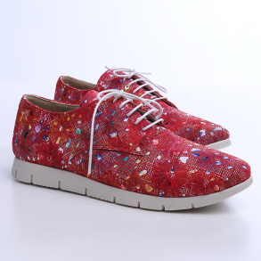 Pantofi din piele naturala de culoare rosie cu print inflorat